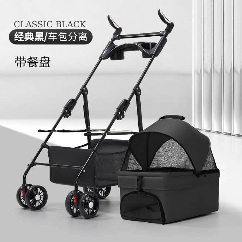 Carriola plegable a dos manos desmontable para mascotas al por mayor - negro
