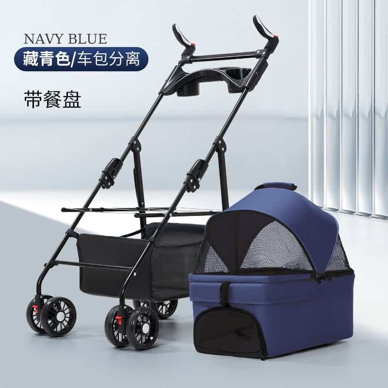 Carriola plegable a dos manos desmontable para mascotas al por mayor - azul