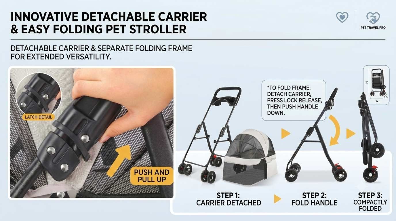 2-in-1 Detachable Pet Stroller Folding Steps Guide