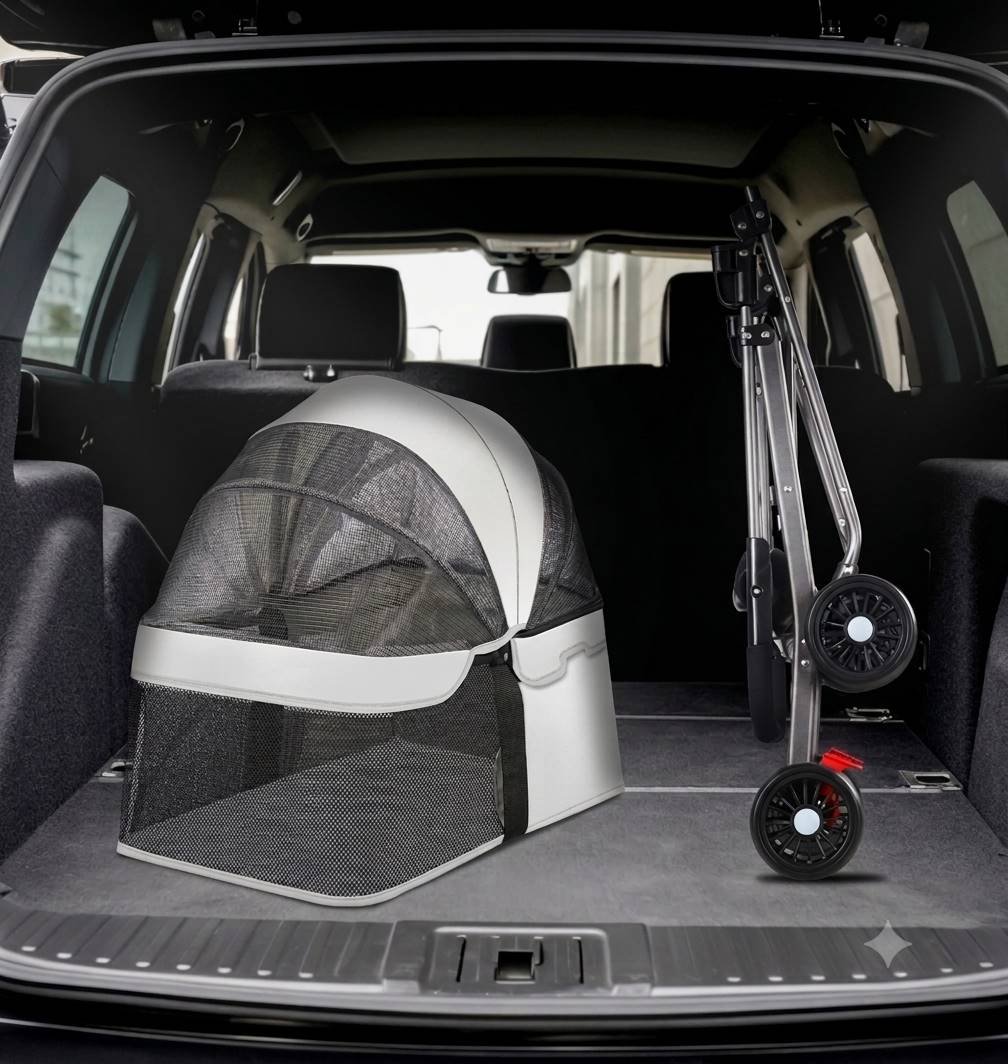 2-in-1 Pet Stroller Folded Inside Car Trunk Storage