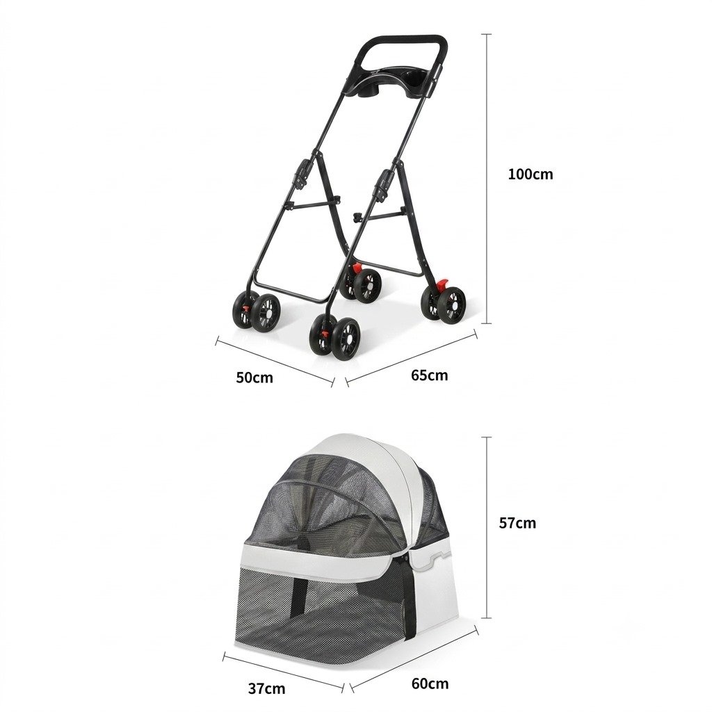 2-in-1 Pet Stroller Detachable Frame and Carrier Dimensions