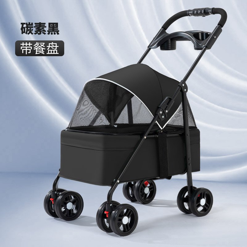 Black dog pet stroller wholesale, one-hand fold frame, factory direct