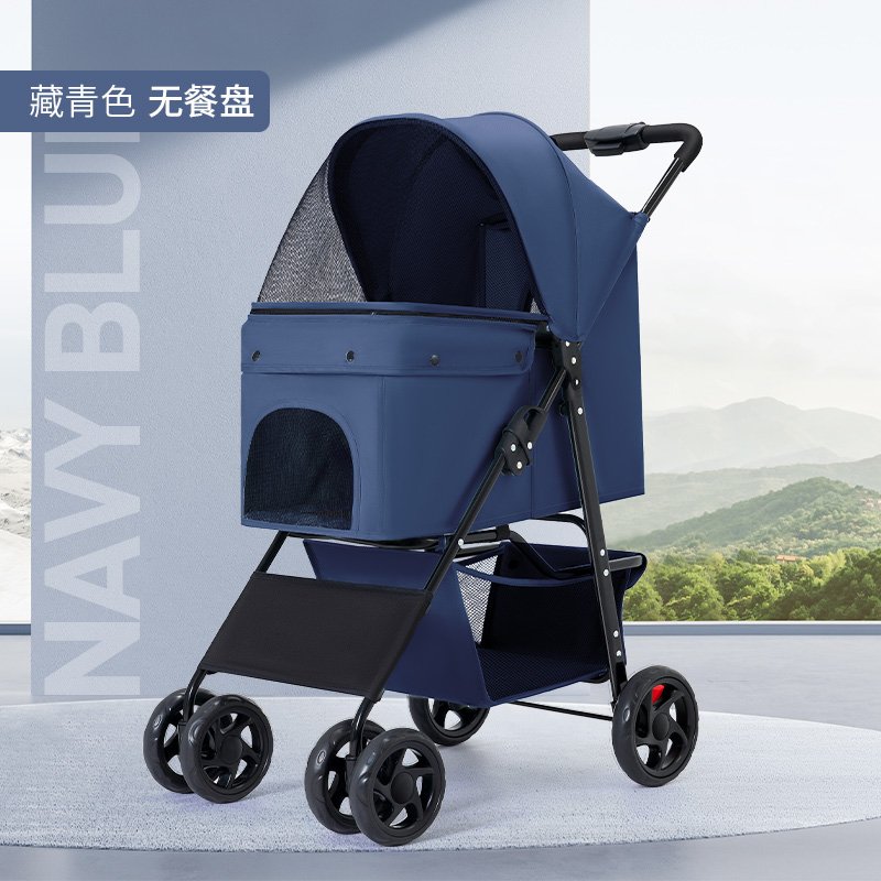 One-Click Foldable Dog Stroller in Navy Blue for Wholesale Distributors