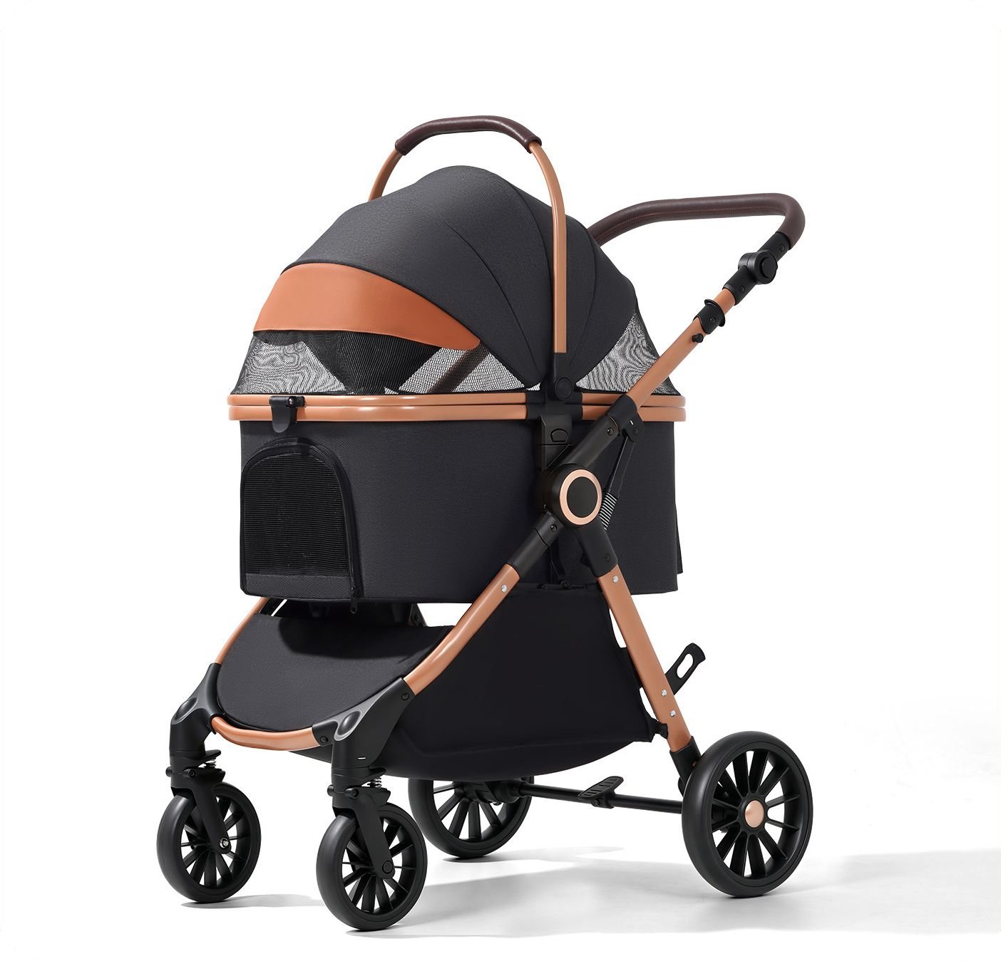Detachable pet stroller foldable high landscape dog cat carrier wagon wholesale - black